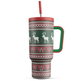 Meoky Christmas tumbler with handle and straw, easy to grip for festive sipping
