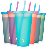 Meoky color changing cups with lids and straws show temperature-activated color shift for iced coffee