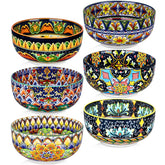 Meolibour ceramic cereal bowls set of 6 with vibrant bohemian patterns, ideal for cereals and soups.