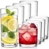 Meolibour plastic glasses 8-piece set on a table for everyday durability.