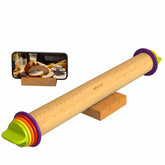 Mepple rolling pin with four rings for precise dough thickness.