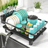 MERRYBOX dish drying rack on the counter shows roomy plate area and compact space-saving design.