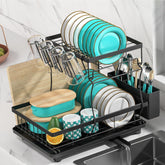 MERRYBOX large-capacity 2-tier dish drying rack keeps many plates organized and dry.