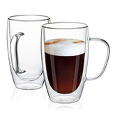 MEWAY 16oz double-wall glass mug with handle for heat retention and grip.