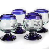 MEXTEQUIL 4-shot set with cobalt rim, ideal for tequila tastings and festive gatherings.