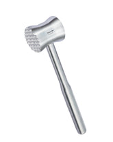 Meykers meat tenderizer mallet with solid stainless steel head for even tenderizing.