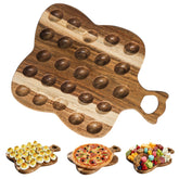 Mezchi acacia wood deviled egg tray with 25 slots keeps appetizers neatly organized.