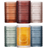 Mfacoy colored hobnail glasses set with gradient hues, ideal for stylish entertaining.