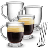 Mfacoy glass coffee mugs set of 4 with spoons for easy serving of hot drinks