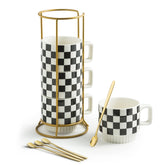 Miamolo stackable mug set with rack for compact storage and easy serving.