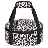 MIAOJIE leopard round insulated casserole carrier open to reveal pie rack ideal for pies.