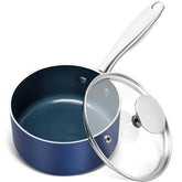 Michelangelo 1qt saucepan with lid in blue for even sauce heating