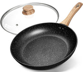 Michelangelo 12-inch nonstick frying pan with glass lid for even cooking.