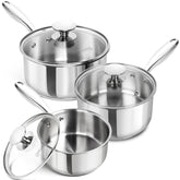 Michelangelo sauce pan 1qt with lid on stove for precise small-batch cooking.