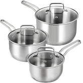 MICHELANGELO 1QT stainless steel pot with lid for precise small-batch cooking.