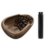 Migaku Home walnut dosing cup showing precise 25g/30g portions for espresso prep