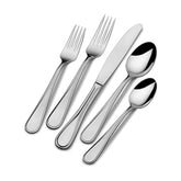 Mikasa Bravo 65-piece flatware set on table for everyday dining with lasting durability.