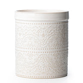 MIKIGEY lace-embossed ceramic utensil holder keeps spatulas within easy reach.