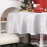 MikiUp jacquard round Christmas tablecloth snowflakes enhances festive dining ambiance.