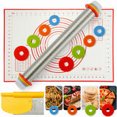 MIKULA rolling pin stainless steel with adjustable rings for precise dough thickness.