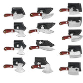 Minatee 13-piece mini Damascus set with sheath for easy packing and safe transport.