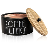 MINCORD coffee filter holder with lid keeps filters dust-free on the counter.
