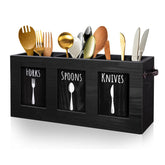 MINCORD Wood Flatware Organizer with three compartments for organized utensils on countertops.