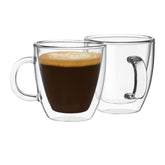 Mindful Design double-wall espresso mug 2-pack shows inside-view, with suspended coffee and keeps it hot.