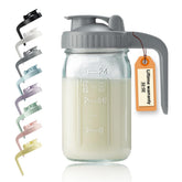 Miradexic 32oz glass pitcher with lid and V-shaped pour spout for precise pouring.