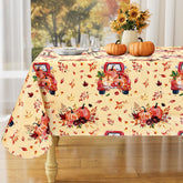 misaya pumpkin-truck tablecloth pattern for festive fall dining.