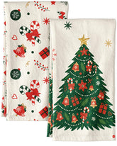 Miss Adola flour sack towel with Christmas tree design enhances festive kitchen decor