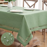 MIULEE Sage Green tablecloth close-up texture showing durable polyester linen feel.