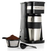 Mixpresso Black Personal Coffee Maker front view, compact for small spaces.