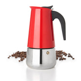 Mixpresso Red 9-Cup Greca espresso pot front view for bold stovetop coffee brewing