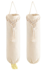 Mkono macrame bag dispenser ivory top view keeps plastic bags neatly organized