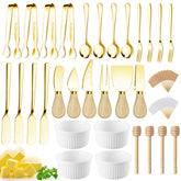 Mlurcu gold charcuterie utensils set on a board for an elegant party spread