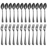 MNLWSP 24pc black forks and spoons set for stylish daily dining