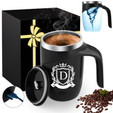 MNZZ Initial Magnetic Stirring Mug front view shows sleek stainless steel design for on-the-go beverages