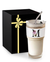 MNZZ monogram belt glass cup with lid, ideal for daily hot or cold drinks.