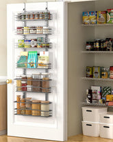 Moforoco 6-tier over-door pantry organizer in black boosts kitchen storage.