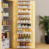 Moforoco white 9-tier over-the-door pantry organizer showing stacked shelves for compact storage.