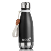 Mollcity Kids Water Bottle 9oz front view black, keeps drinks cold all day