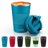 MOMSIV travel mug 12oz insulated for on-the-go heat retention and flavor.