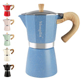 Mongdio stovetop espresso maker in blue delivers rich, at-home espresso.