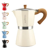 Mongdio stovetop espresso maker front view in white for quick home espresso.