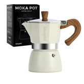 Mongdio stovetop espresso pot in white for rich, barista-style home espresso.