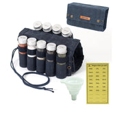MONGPIENS camping spice kit with 9 jars for organized outdoor cooking.