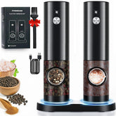 Moocoo stainless steel electric grinders with LED light for precise seasoning.