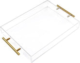 Moonlit Pond clear acrylic tray with golden handles on a stylish table, ideal for serving