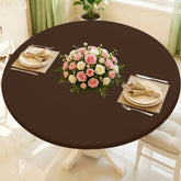 Moosfor round spandex tablecloth close-up stitching for durable fit.